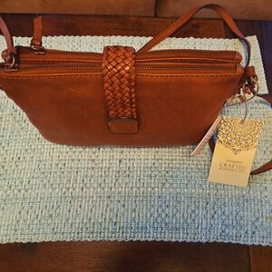 Brown Crossbody Bag with Woven Leather Detail